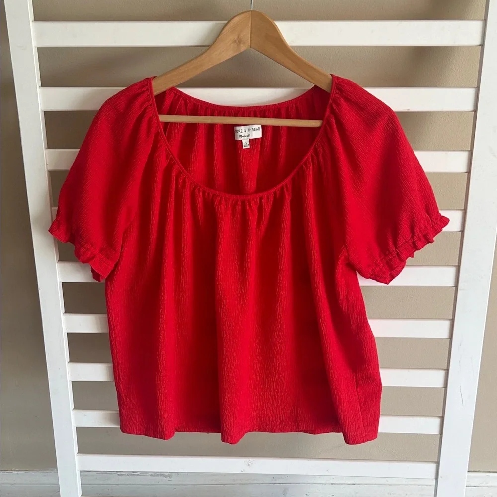 Madewell Red Puff-Sleeve Square Neck Blouse